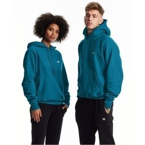 Champion Reverse Weave Cotton Blend Teal Hoodie Size Extra Small